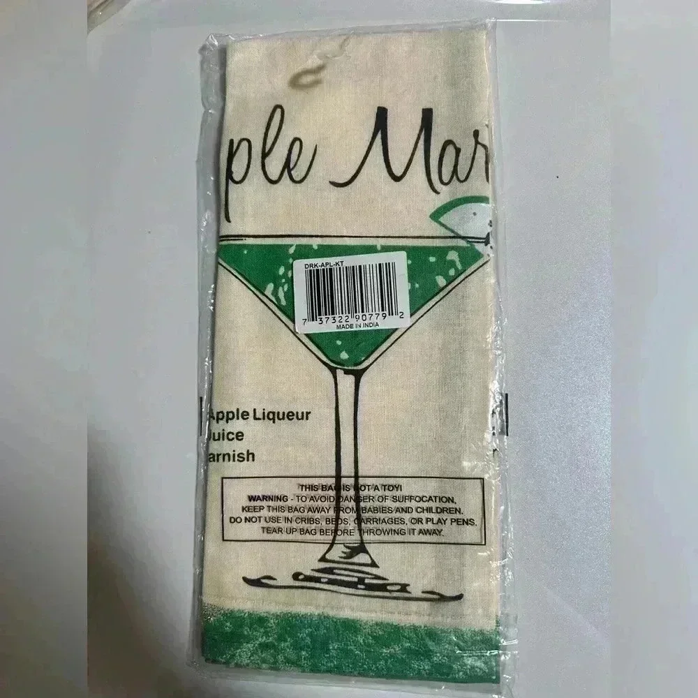 Apple Martini Drink Recipe Kitchen Bar Tea Towel Green Canvas Cloth *NEW*